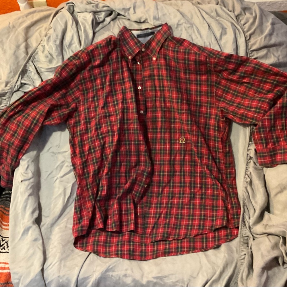 Tommy Hilfiger Red and Green Plaid Shirt